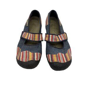Keen Womens Mary Jane Flats Sandals Size 6.5 Multicolor Canvas Denim Casual
